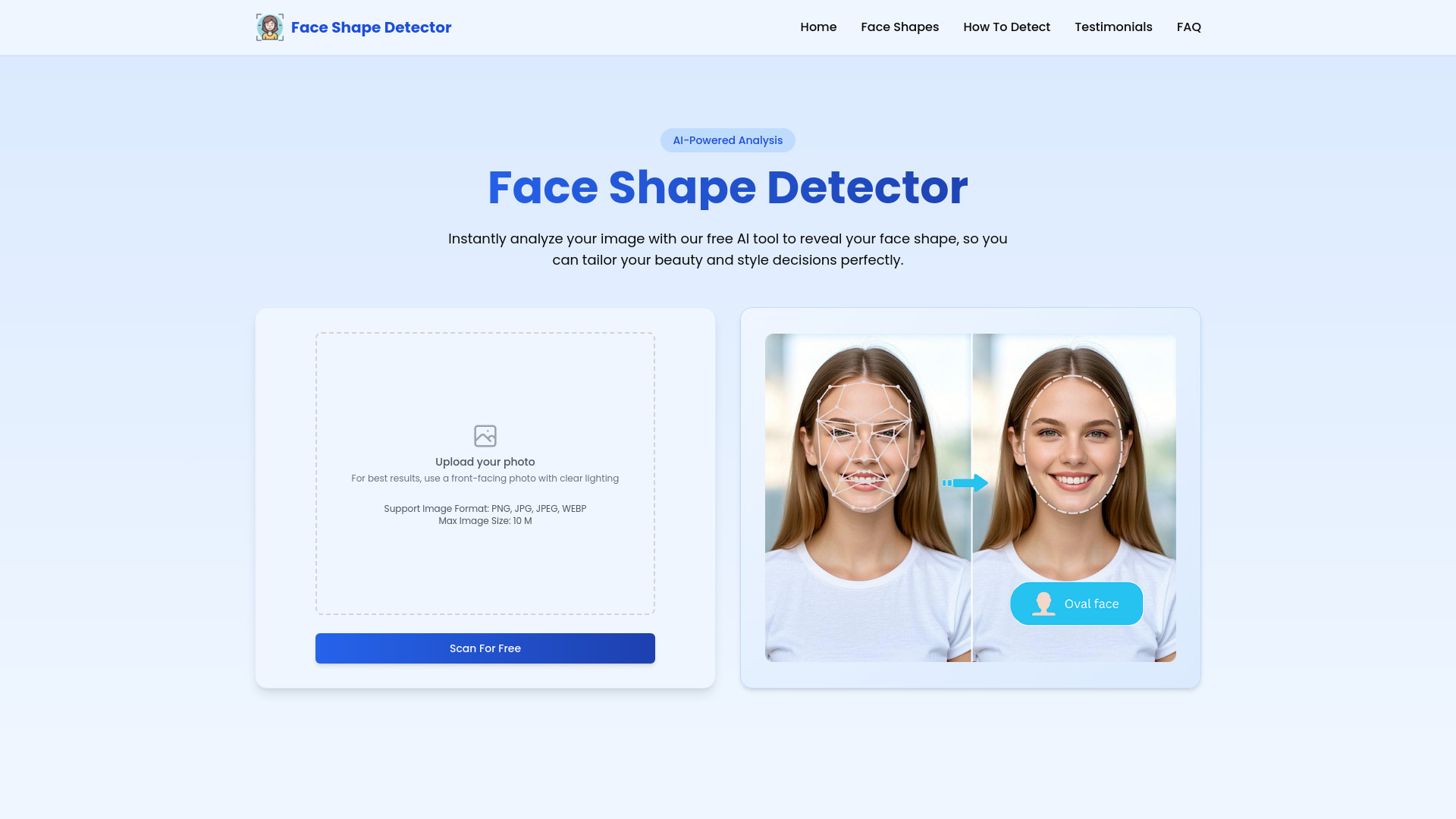 Face Shape Detector - Free AI tool to instantly detect face shape for ...